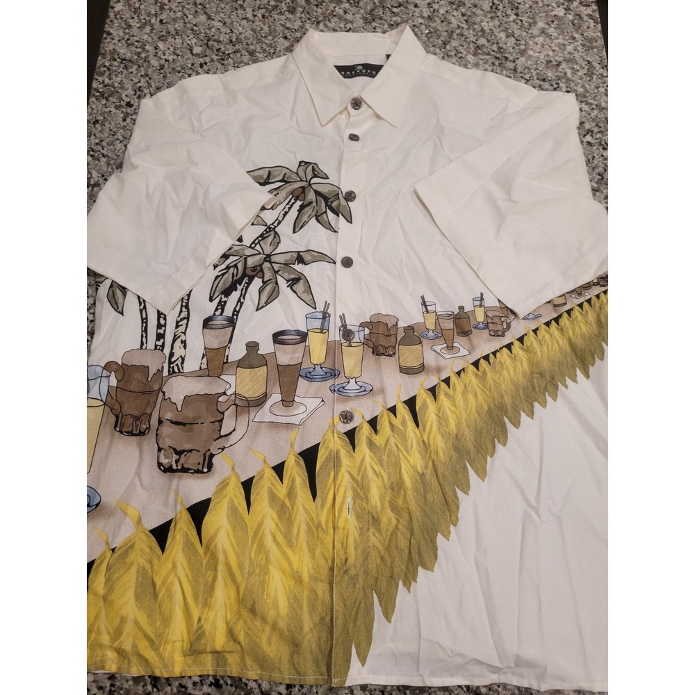 Consensus Sportswear Mens XXL‎ Tropical Bar Scene Button Up Shirt Short Sleeve